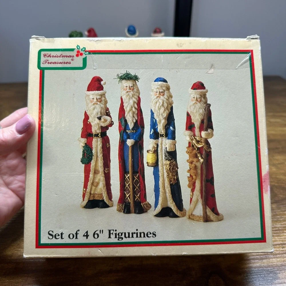 Christmas Treasures 1993 Santa Claus Figurines Set of 4 Pencil Slim 6